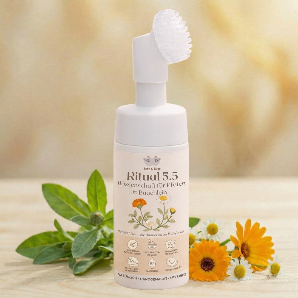 Duo-Pflegeset Bert & Hugo: Ritual 5.5 Wissenschaft für Pfoten & Bäuchlein + Pfoten-Umarmung