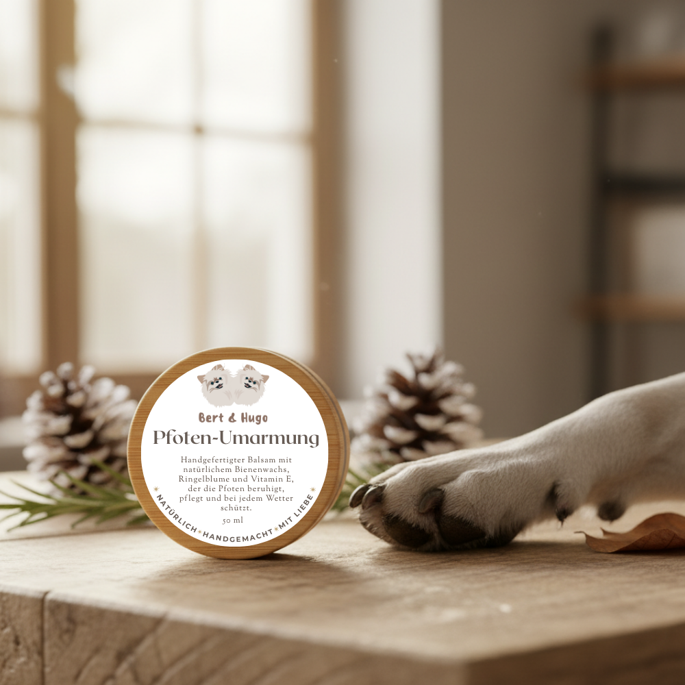 Winterset Bert & Hugo: Pfoten-Umarmung + Winter‑Superfood‑Kekse