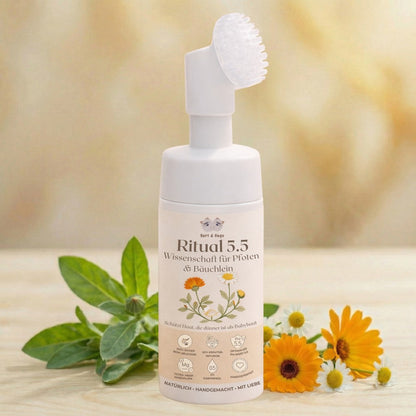 Duo-Pflegeset Bert &amp; Hugo: Ritual 5.5 Wissenschaft für Pfoten &amp; Bäuchlein + Pfoten-Umarmung