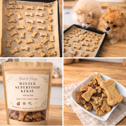 Winterset Bert &amp; Hugo: Pfoten-Umarmung + Winter‑Superfood‑Kekse