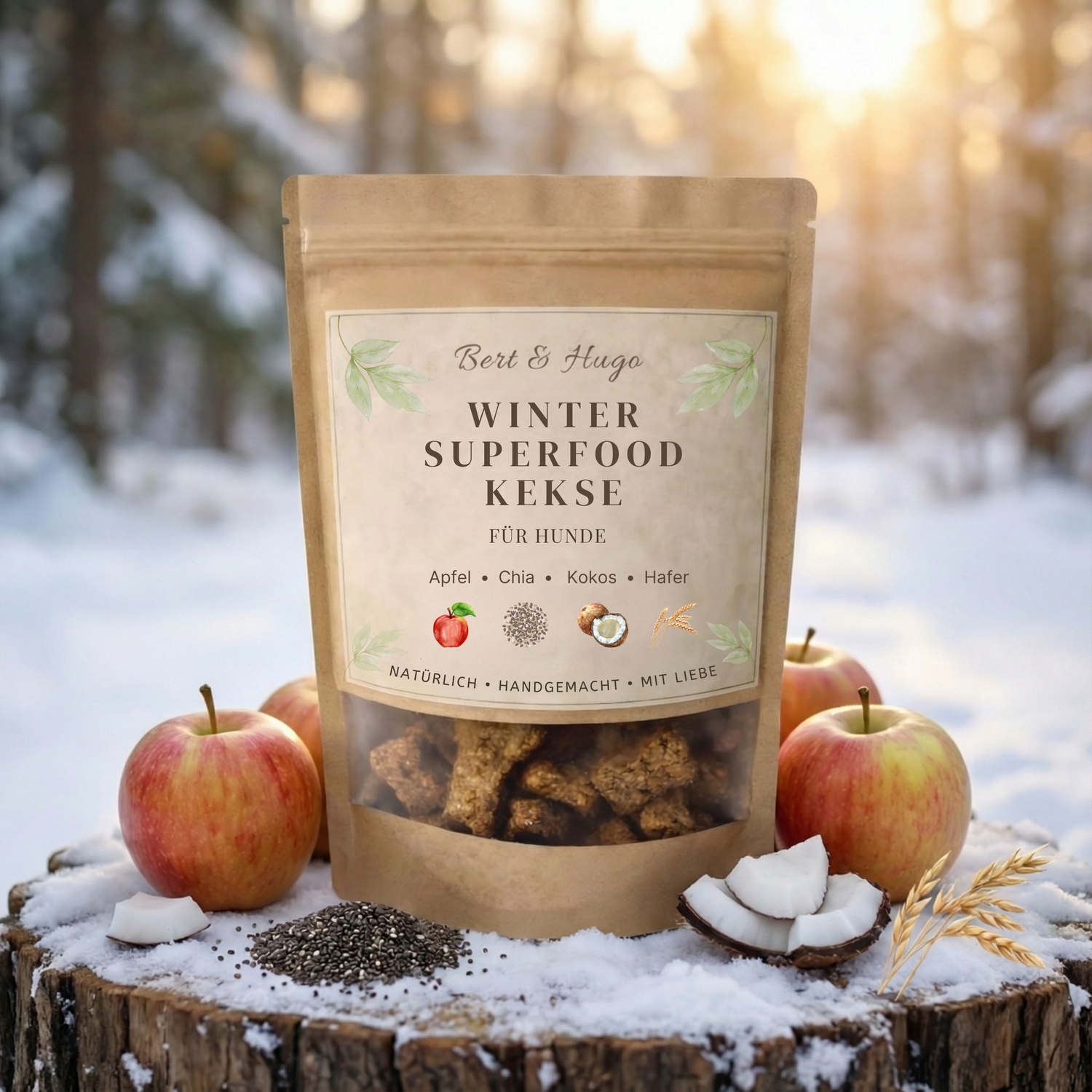 Winterset Bert &amp; Hugo: Pfoten-Umarmung + Winter‑Superfood‑Kekse