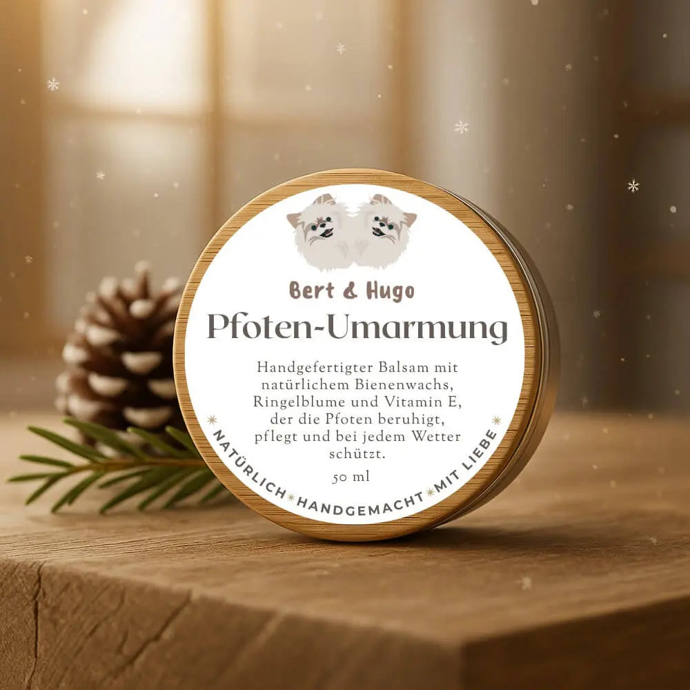 Duo-Pflegeset Bert &amp; Hugo: Ritual 5.5 Wissenschaft für Pfoten &amp; Bäuchlein + Pfoten-Umarmung